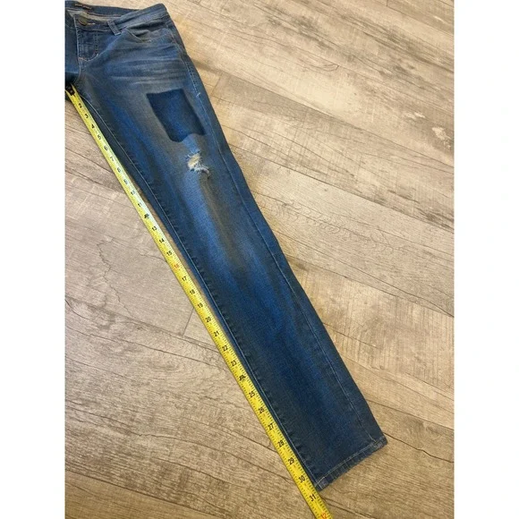 Dear John Joyrich Comfort Skinny Jeans Blue Distressed Patch Denim Womens - Picture 9 of 12